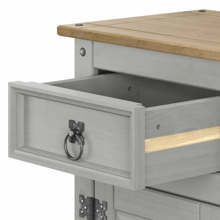 Grey / Brown Solid Pine Nightstand – 1 Door & 1 Drawer