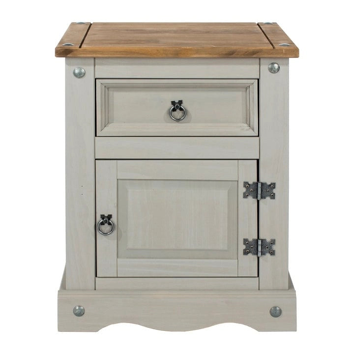 Grey / Brown Solid Pine Nightstand – 1 Door & 1 Drawer