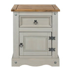 Grey / Brown Solid Pine Nightstand – 1 Door & 1 Drawer