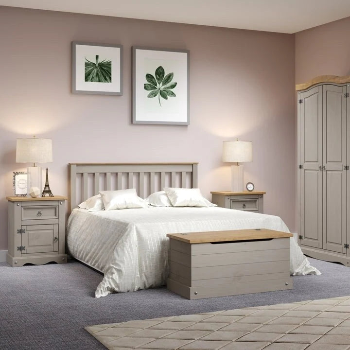 Grey / Brown Solid Pine Nightstand – 1 Door & 1 Drawer