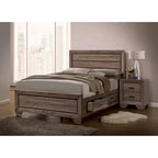 Washed Taupe Wood Grain Bed with Storage Drawers – Queen / King / Cal King