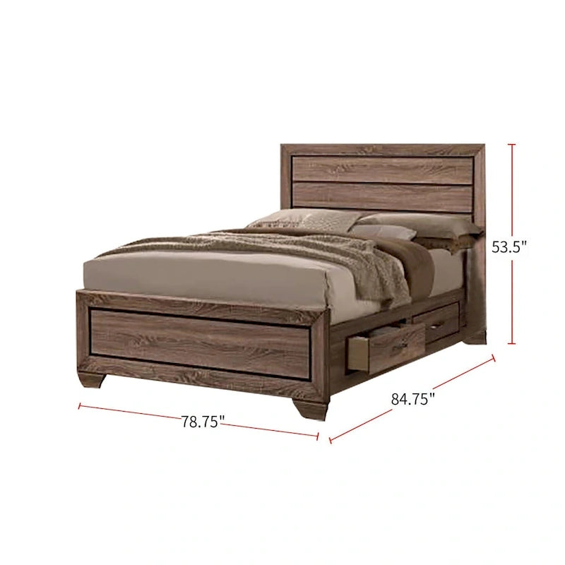 Washed Taupe Wood Grain Bed with Storage Drawers – Queen / King / Cal King