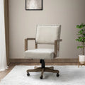 Linen / Navy / Grey Mid-Back Swivel Height-Adjustable Task Chair with Nailhead Trim, Single