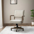 Linen / Navy / Grey Mid-Back Swivel Height-Adjustable Task Chair with Nailhead Trim, Single