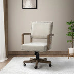 Linen / Navy / Grey Mid-Back Swivel Height-Adjustable Task Chair with Nailhead Trim, Single