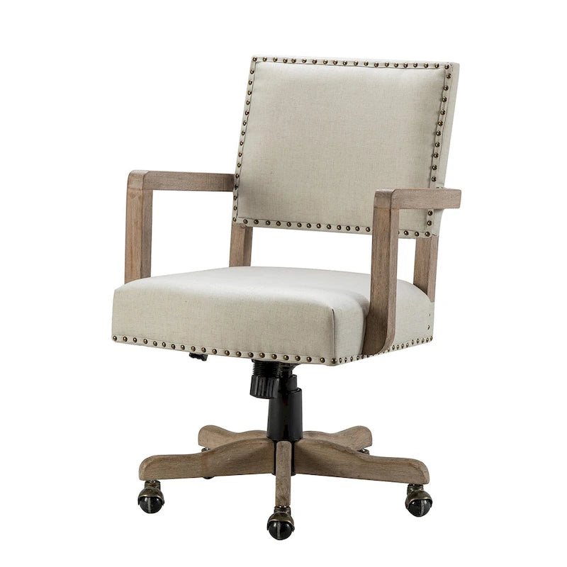 Linen / Navy / Grey Mid-Back Swivel Height-Adjustable Task Chair with Nailhead Trim, Single