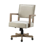 Linen / Navy / Grey Mid-Back Swivel Height-Adjustable Task Chair with Nailhead Trim, Single