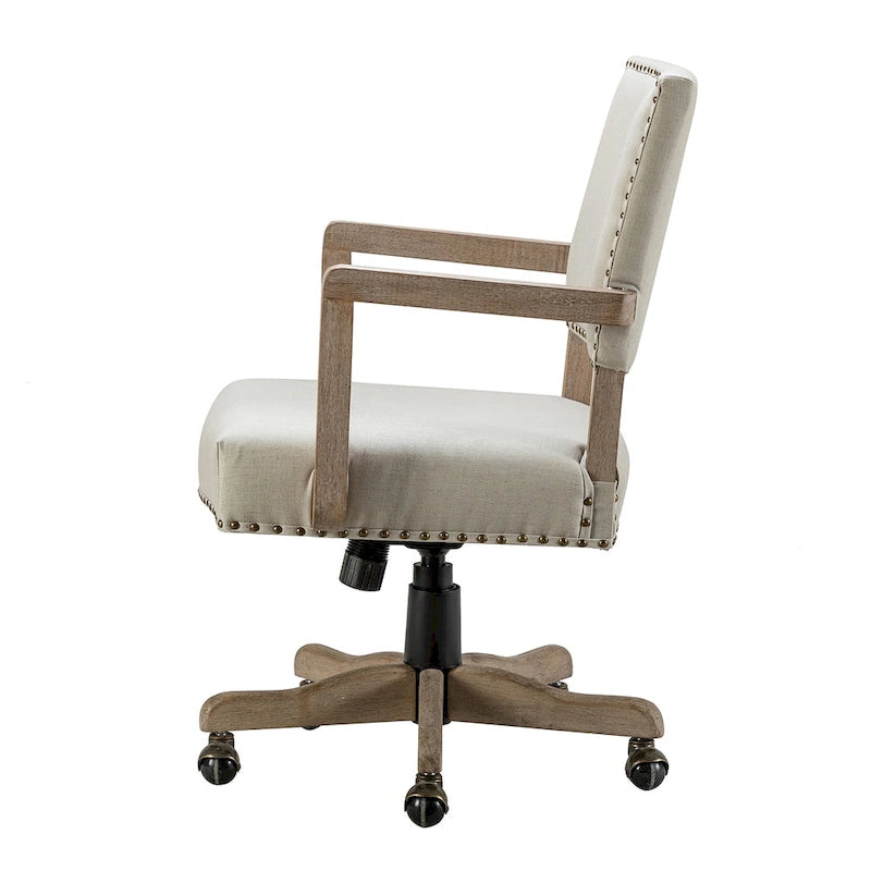 Linen / Navy / Grey Mid-Back Swivel Height-Adjustable Task Chair with Nailhead Trim, Single