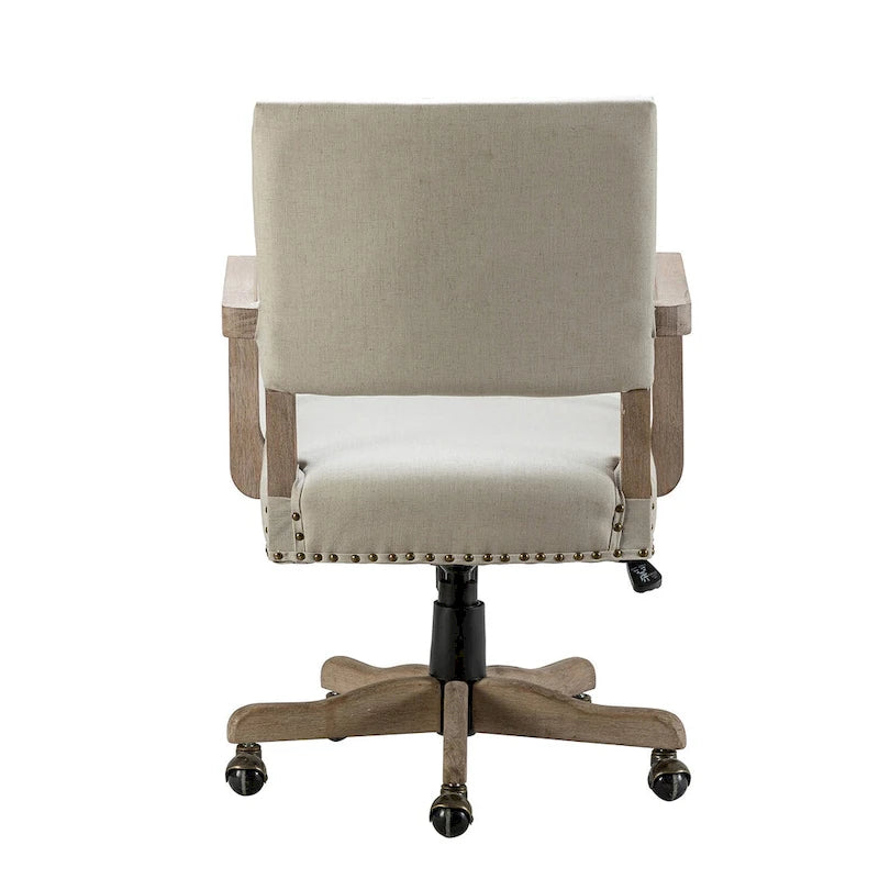 Linen / Navy / Grey Mid-Back Swivel Height-Adjustable Task Chair with Nailhead Trim, Single