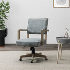 Linen / Navy / Grey Mid-Back Swivel Height-Adjustable Task Chair with Nailhead Trim, Single