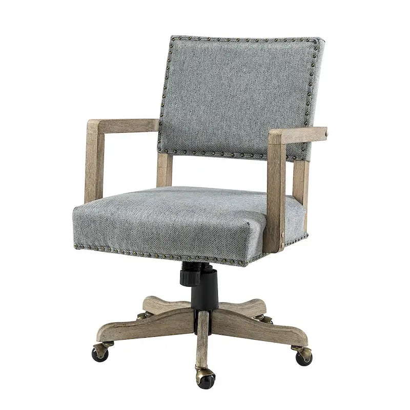 Linen / Navy / Grey Mid-Back Swivel Height-Adjustable Task Chair with Nailhead Trim, Single