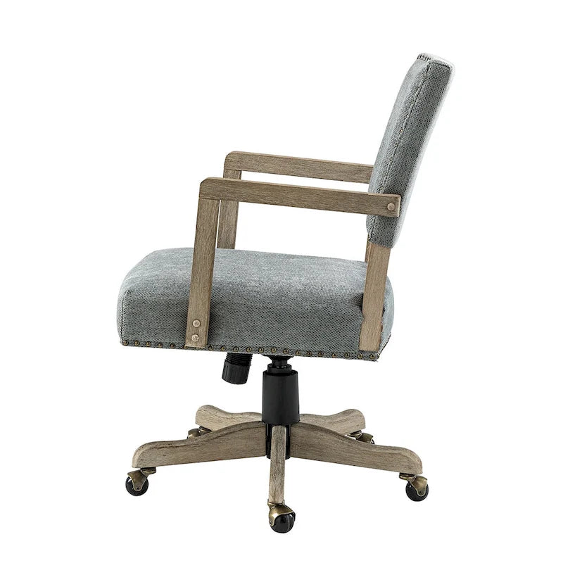 Linen / Navy / Grey Mid-Back Swivel Height-Adjustable Task Chair with Nailhead Trim, Single