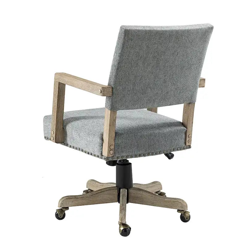 Linen / Navy / Grey Mid-Back Swivel Height-Adjustable Task Chair with Nailhead Trim, Single
