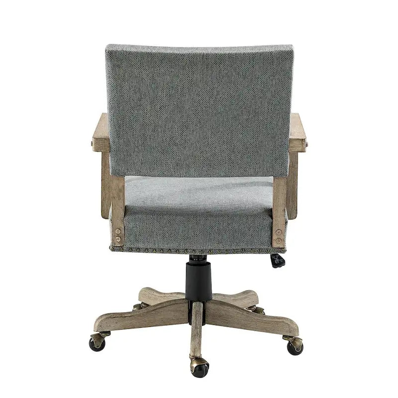 Linen / Navy / Grey Mid-Back Swivel Height-Adjustable Task Chair with Nailhead Trim, Single