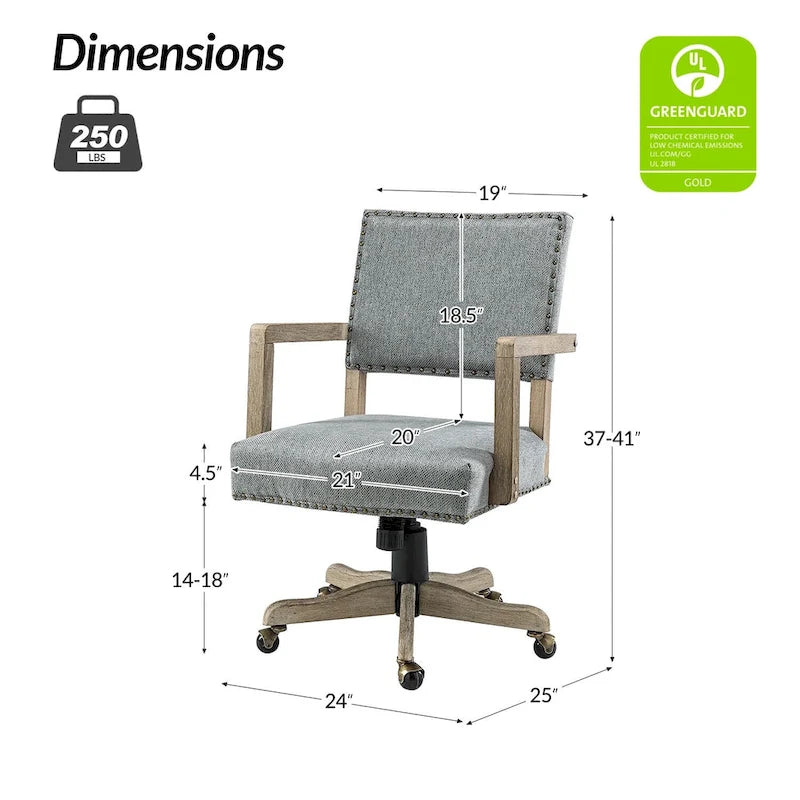 Linen / Navy / Grey Mid-Back Swivel Height-Adjustable Task Chair with Nailhead Trim, Single