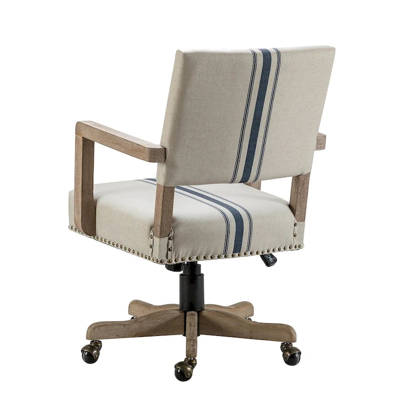 Linen / Navy / Grey Mid-Back Swivel Height-Adjustable Task Chair with Nailhead Trim, Single