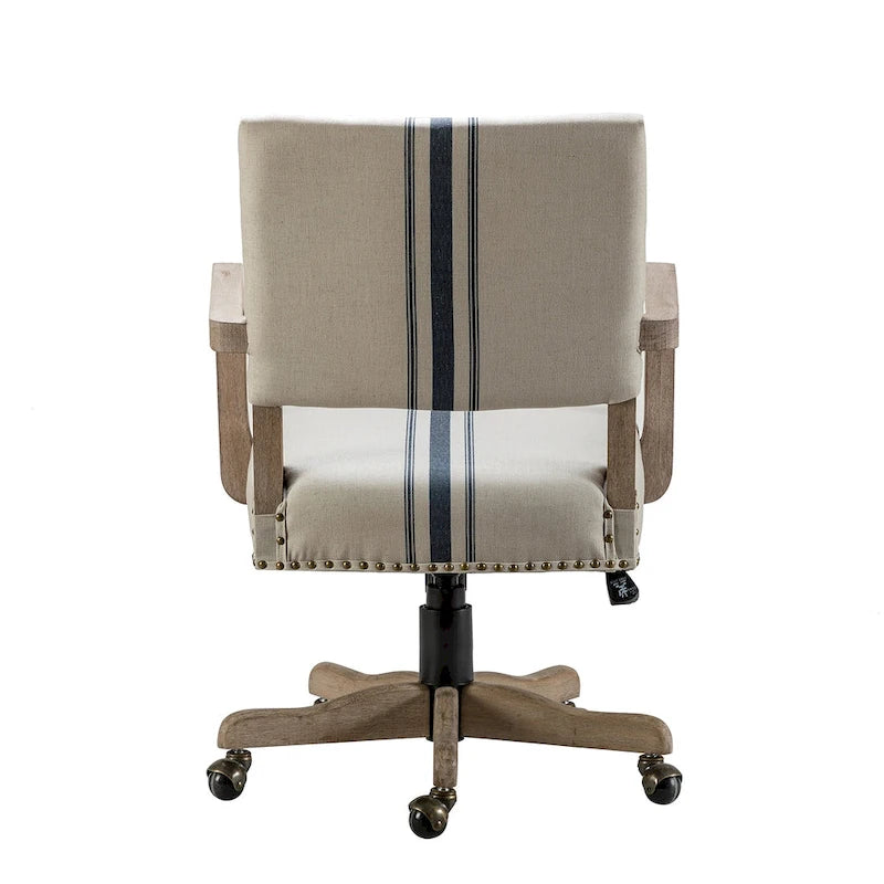 Linen / Navy / Grey Mid-Back Swivel Height-Adjustable Task Chair with Nailhead Trim, Single