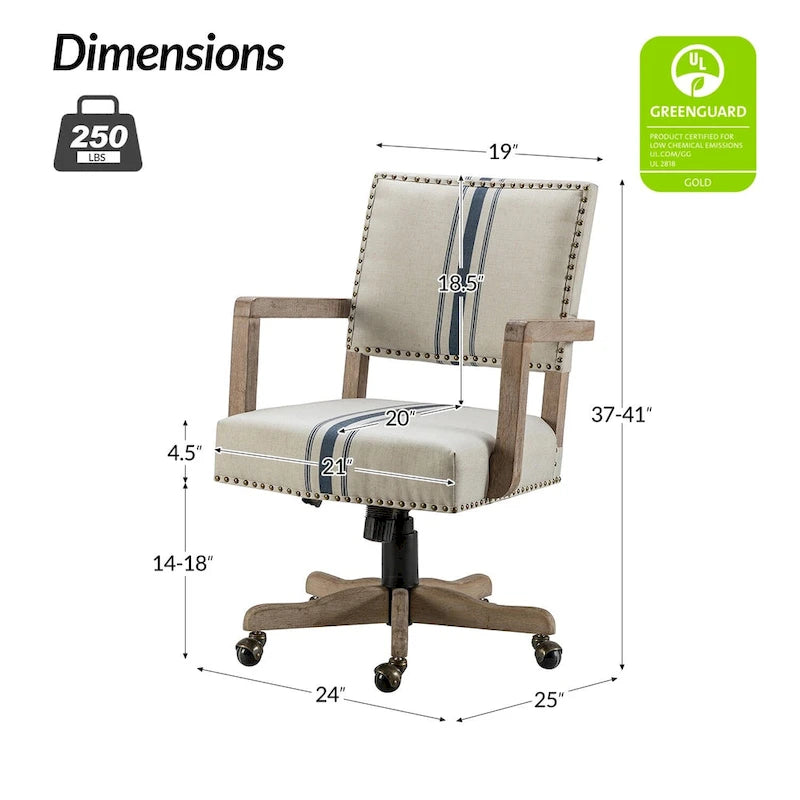 Linen / Navy / Grey Mid-Back Swivel Height-Adjustable Task Chair with Nailhead Trim, Single
