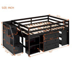 Espresso Full Size Loft Bed with Retractable Desk, 3 Drawers & Storage Stairs – 1 Person