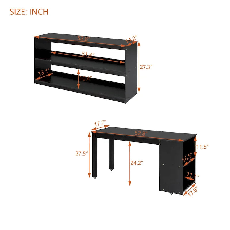 Espresso Full Size Loft Bed with Retractable Desk, 3 Drawers & Storage Stairs – 1 Person