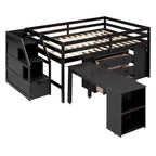 Espresso Full Size Loft Bed with Retractable Desk, 3 Drawers & Storage Stairs – 1 Person