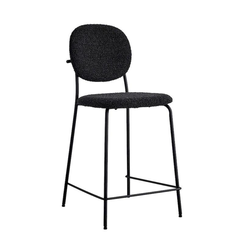 White / Black Boucle Bar & Counter Height Stools, Set of 2