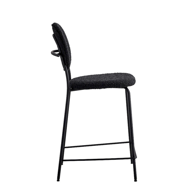 White / Black Boucle Bar & Counter Height Stools, Set of 2