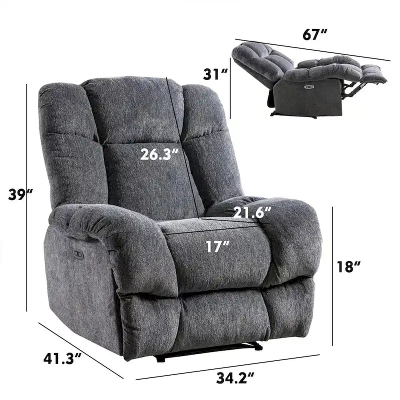 Orange / Smoke Grey / Brown Power Recliner Chair, Single Seat