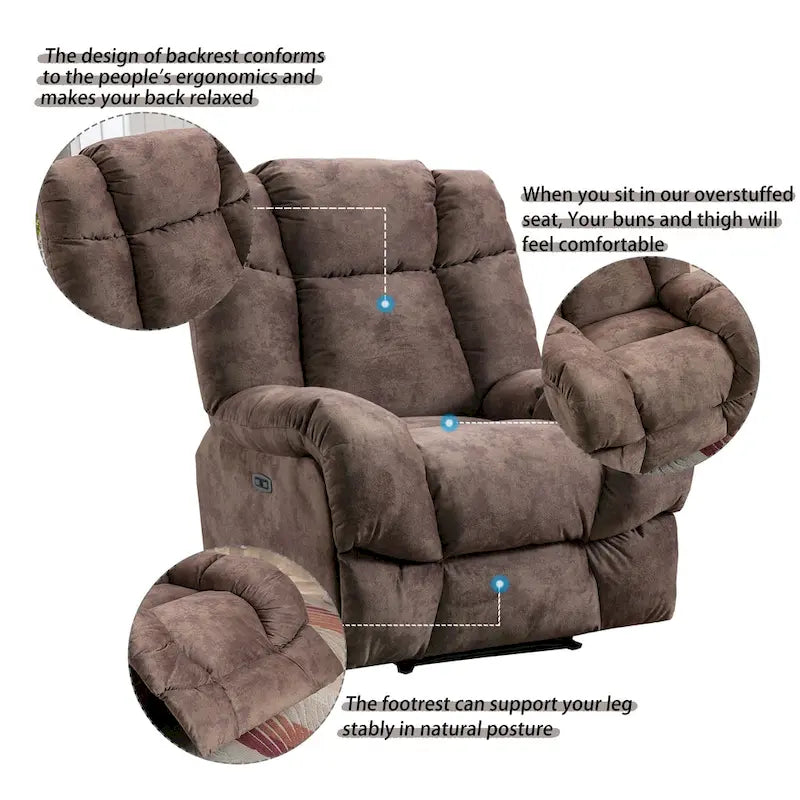 Orange / Smoke Grey / Brown Power Recliner Chair, Single Seat