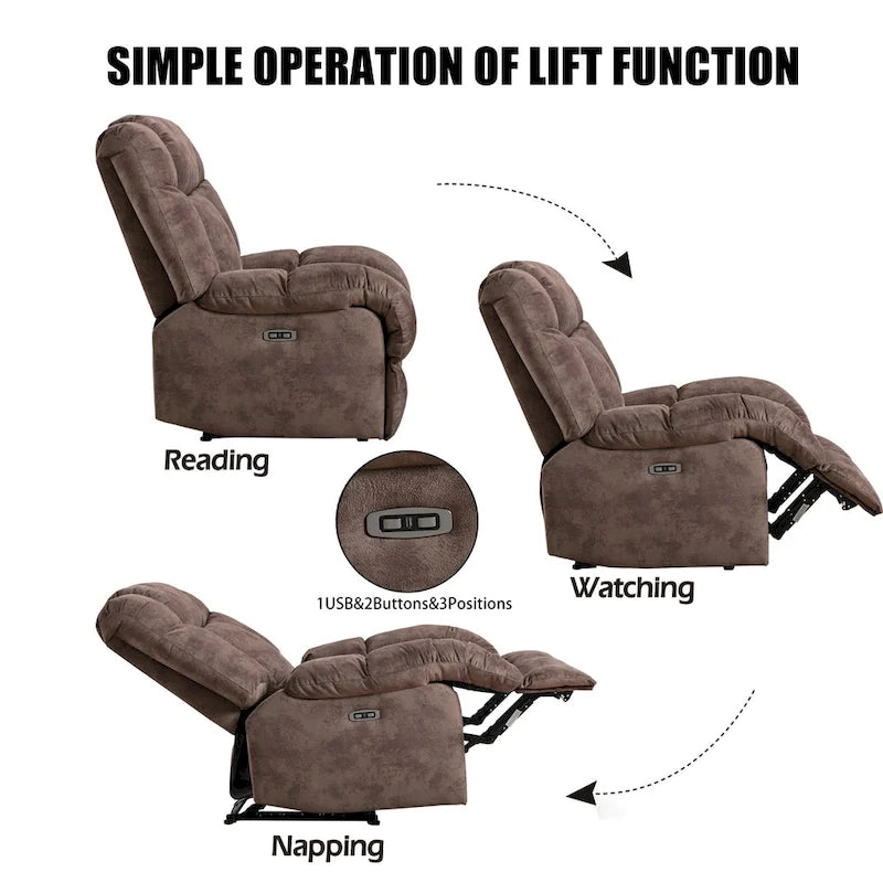 Orange / Smoke Grey / Brown Power Recliner Chair, Single Seat