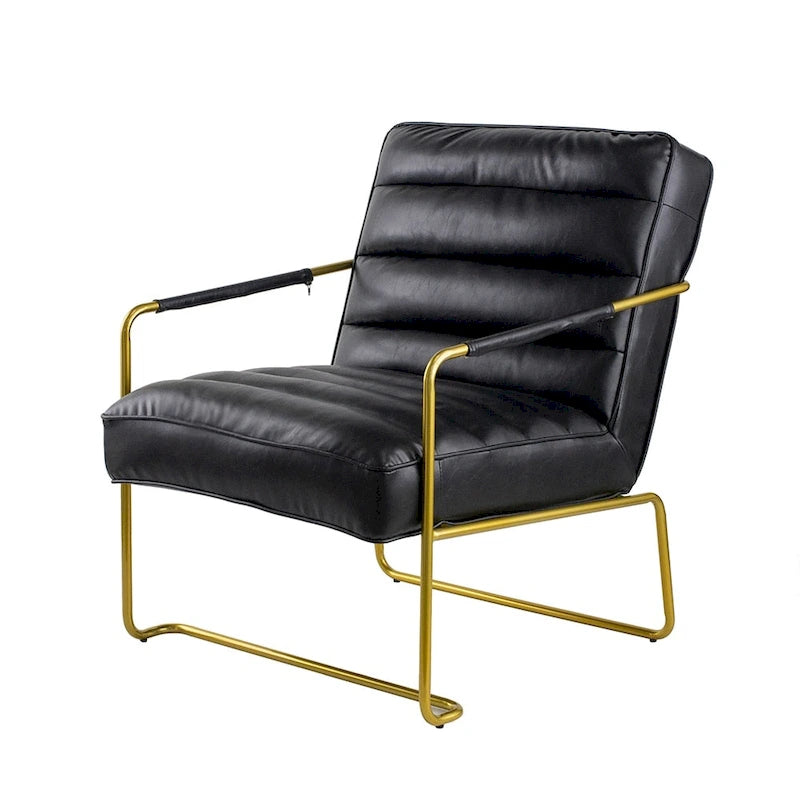 Black / Gold PU Leather Accent Arm Chair, Single Seat