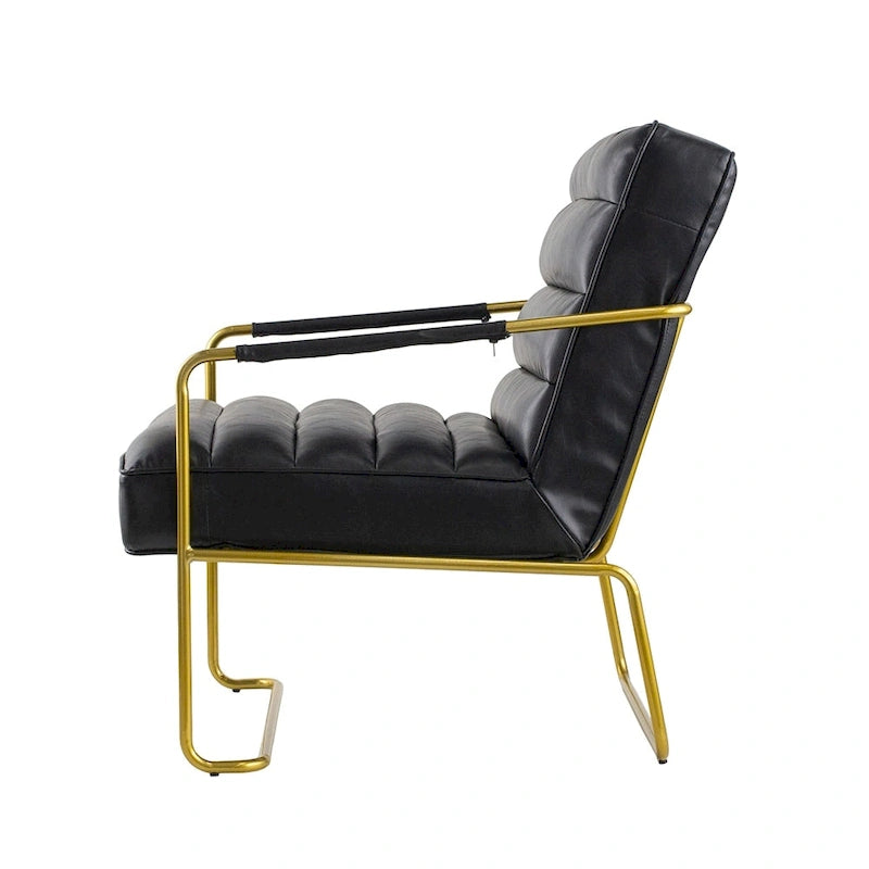 Black / Gold PU Leather Accent Arm Chair, Single Seat