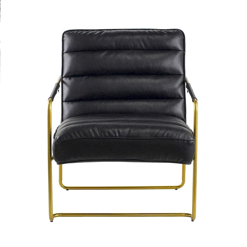 Black / Gold PU Leather Accent Arm Chair, Single Seat