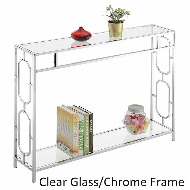 Glass/Chrome 2-Tier Modern Console Table, Single-Person Assembly