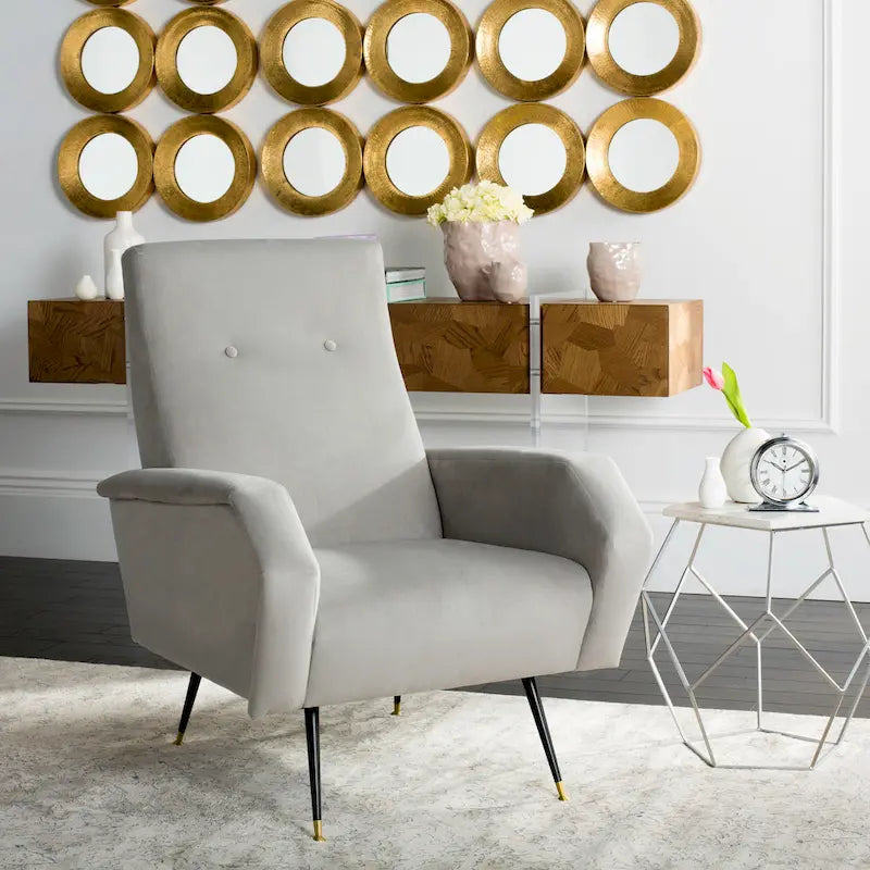 Mid-Century Retro Accent Club Chair, Single Seat – Yellow / Grey / Navy