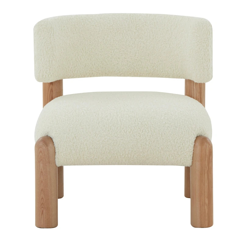 Ivory / Cream / Light Brown Faux Shearling Accent Chair, Natural / Black Legs, Single Seat – 26"W x 26"D x 28"H