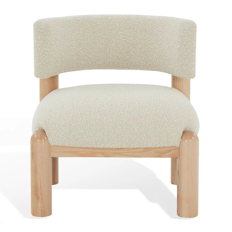 Ivory / Cream / Light Brown Faux Shearling Accent Chair, Natural / Black Legs, Single Seat – 26"W x 26"D x 28"H