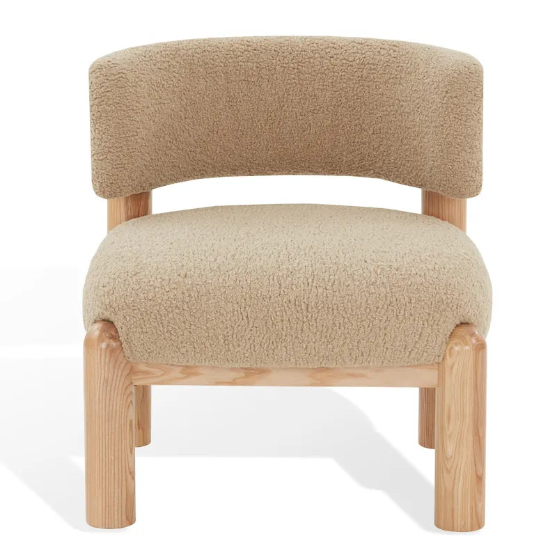 Ivory / Cream / Light Brown Faux Shearling Accent Chair, Natural / Black Legs, Single Seat – 26"W x 26"D x 28"H