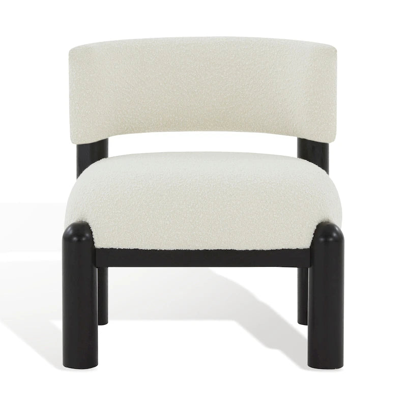 Ivory / Cream / Light Brown Faux Shearling Accent Chair, Natural / Black Legs, Single Seat – 26"W x 26"D x 28"H