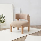 Ivory / Cream / Light Brown Faux Shearling Accent Chair, Natural / Black Legs, Single Seat – 26"W x 26"D x 28"H
