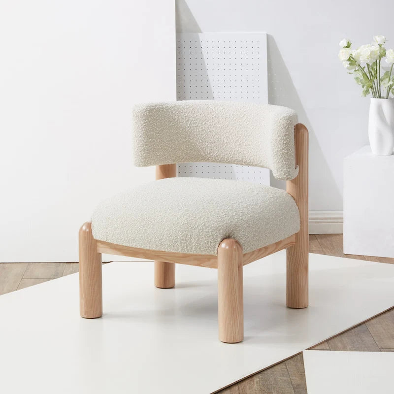 Ivory / Cream / Light Brown Faux Shearling Accent Chair, Natural / Black Legs, Single Seat – 26"W x 26"D x 28"H
