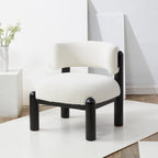 Ivory / Cream / Light Brown Faux Shearling Accent Chair, Natural / Black Legs, Single Seat – 26"W x 26"D x 28"H