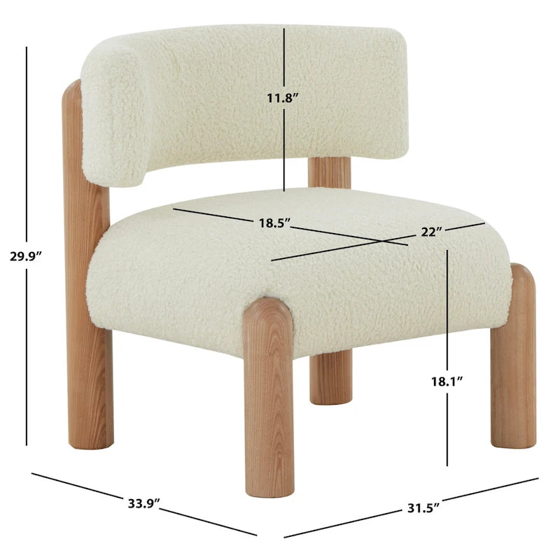 Ivory / Cream / Light Brown Faux Shearling Accent Chair, Natural / Black Legs, Single Seat – 26"W x 26"D x 28"H