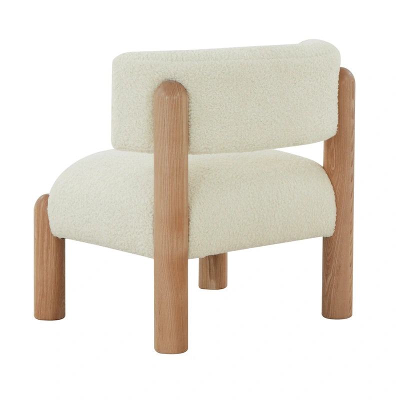 Ivory / Cream / Light Brown Faux Shearling Accent Chair, Natural / Black Legs, Single Seat – 26"W x 26"D x 28"H