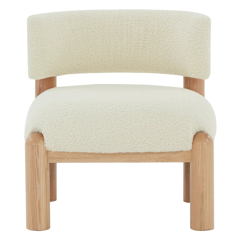 Ivory / Cream / Light Brown Faux Shearling Accent Chair, Natural / Black Legs, Single Seat – 26"W x 26"D x 28"H