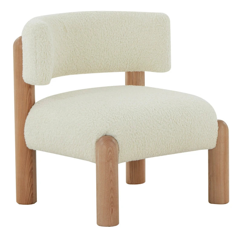 Ivory / Cream / Light Brown Faux Shearling Accent Chair, Natural / Black Legs, Single Seat – 26"W x 26"D x 28"H