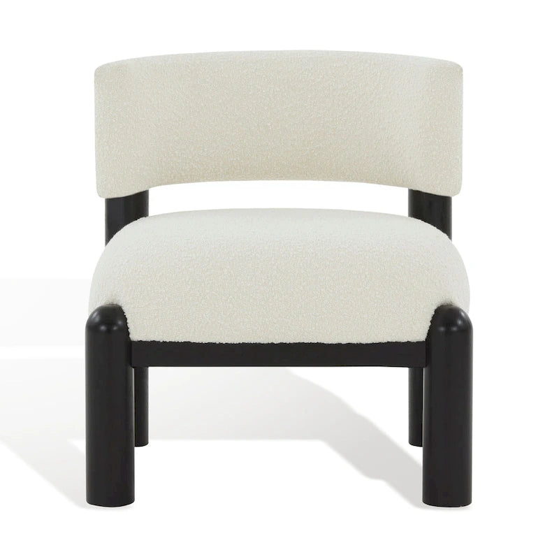 Ivory / Cream / Light Brown Faux Shearling Accent Chair, Natural / Black Legs, Single Seat – 26"W x 26"D x 28"H