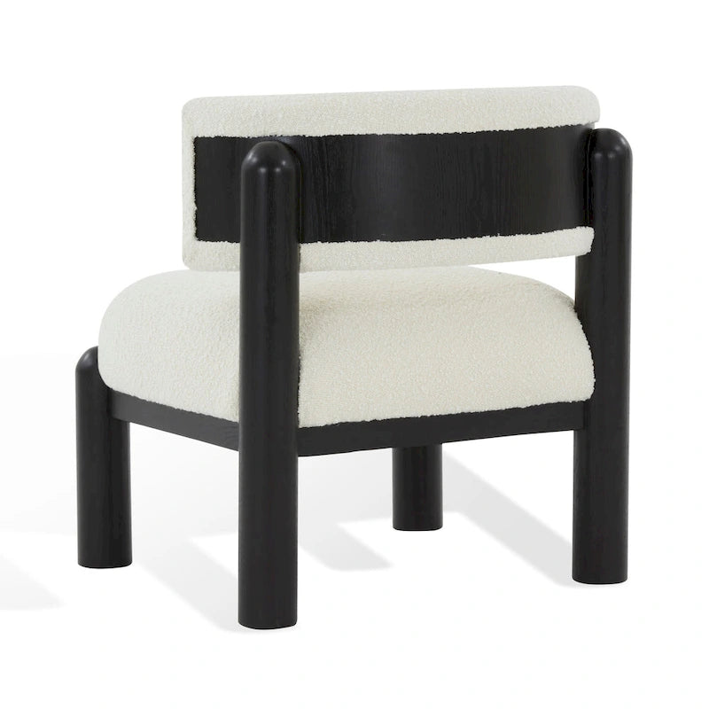 Ivory / Cream / Light Brown Faux Shearling Accent Chair, Natural / Black Legs, Single Seat – 26"W x 26"D x 28"H