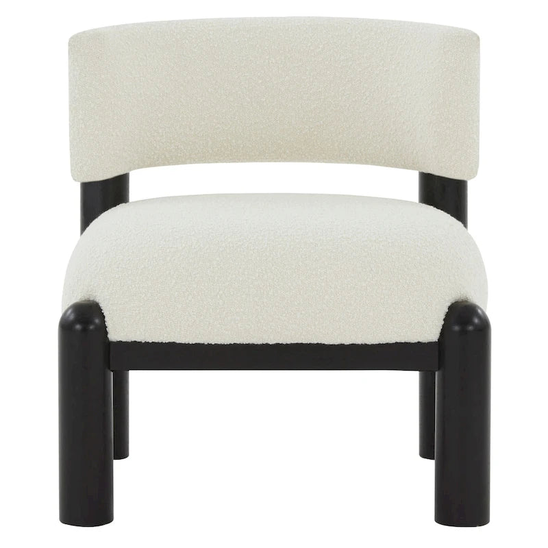 Ivory / Cream / Light Brown Faux Shearling Accent Chair, Natural / Black Legs, Single Seat – 26"W x 26"D x 28"H