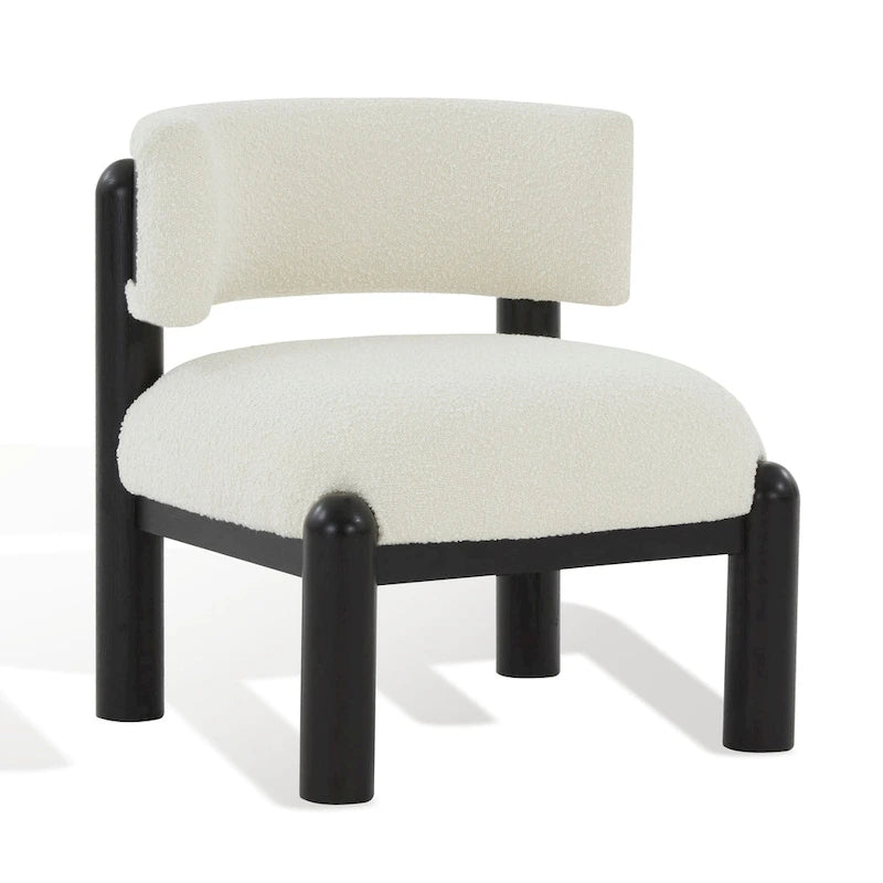 Ivory / Cream / Light Brown Faux Shearling Accent Chair, Natural / Black Legs, Single Seat – 26"W x 26"D x 28"H